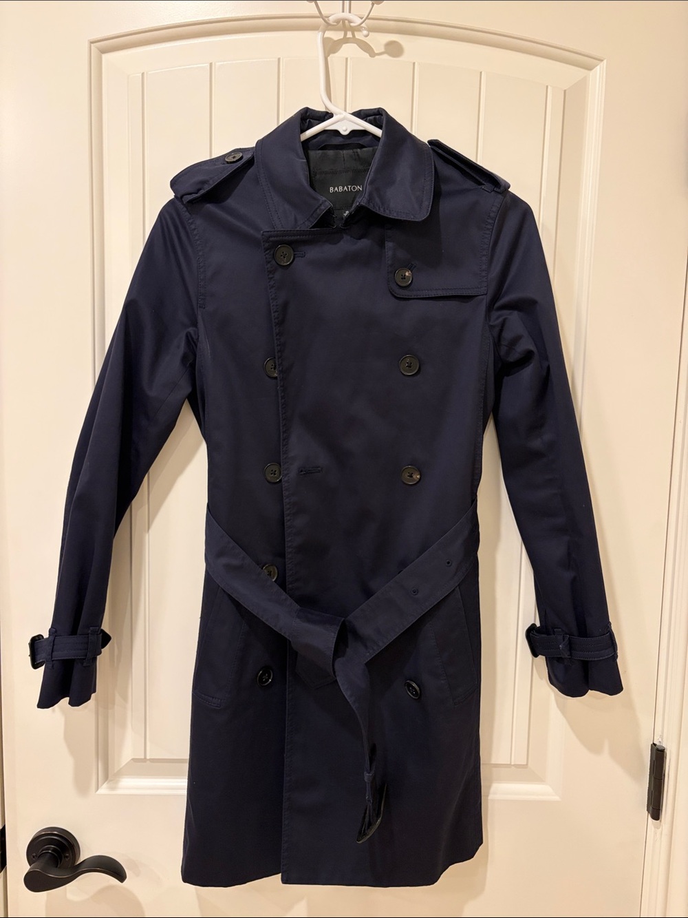 Aritzia Babaton Navy Double-Breasted Trench Coat with Belt